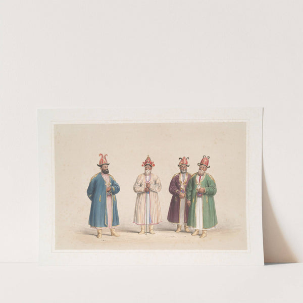 1. Meer Alum Khan, Umleh Bashee; 2. Dost Mahomed Khan, Chaoosh Bashee; 3. Meer Alee, Umleh Bashee; 4. Surfuraz Khan, Rikab Bashee (1843) by James Atkinson