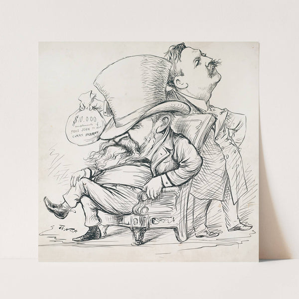 0,000 compliments of pious John to help carry Indiana (1888) by Thomas Nast