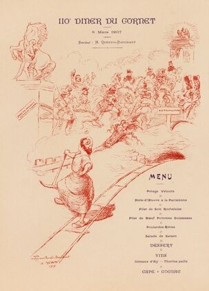 110e dîner du Gornet 6 Mars 1907 Président M. Quentin-Bauchart Menu A mon ami Quentin Bauchart (1907)