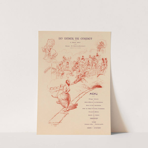 110e dîner du Gornet 6 Mars 1907 Président M. Quentin-Bauchart Menu A mon ami Quentin Bauchart (1907) by Adolphe Léon Willette