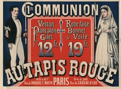 1ère communion. Au Tapis rouge, 65 & 67 rue du Faubourg St Martin (1875)