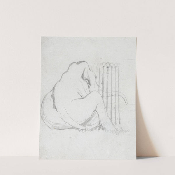 A Baby Elephant sitting by a fence by Daniel Maclise