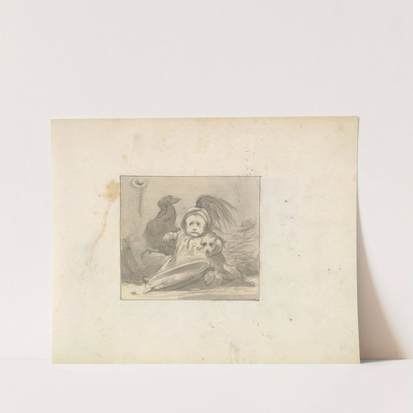 A Baby in 16th century Dress with a Rooster and a Dog (ca. 1849) by Frederic Leighton