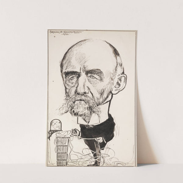 A balding man with a high collar pulls wires loose from a radio. (1900) by Frank Arthur Nankivell