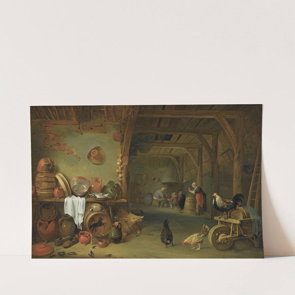 A Barn Interior With a Still Life of Fish On a Plate, a Cabbage, Earthenware And Copper Pots And Pans And Other Kitchen Utensils by Pieter de Bloot