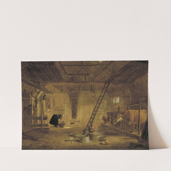 A Barn Interior With Four Cows, A Milk Maid Cleaning A Pot, And Earthenware Pots In The Foreground by Govert Dircksz Camphuysen