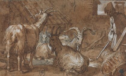 A Barnyard with Goats and a Goatherd