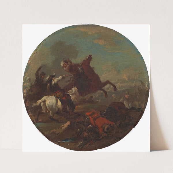 A battle scene with fallen soldiers by August Querfurt