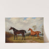 A bay and a chestnut hunter in a wooded landscape (1860) by Henry Barraud