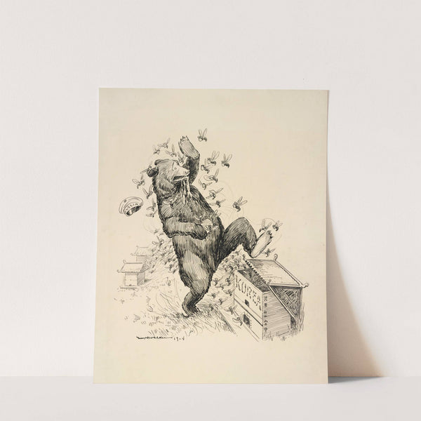 A bear representing Russia breaks into a beehive representing Korea to steal the honey but is overwhelmed by the attack of the bees (1914) by William Henry Walker