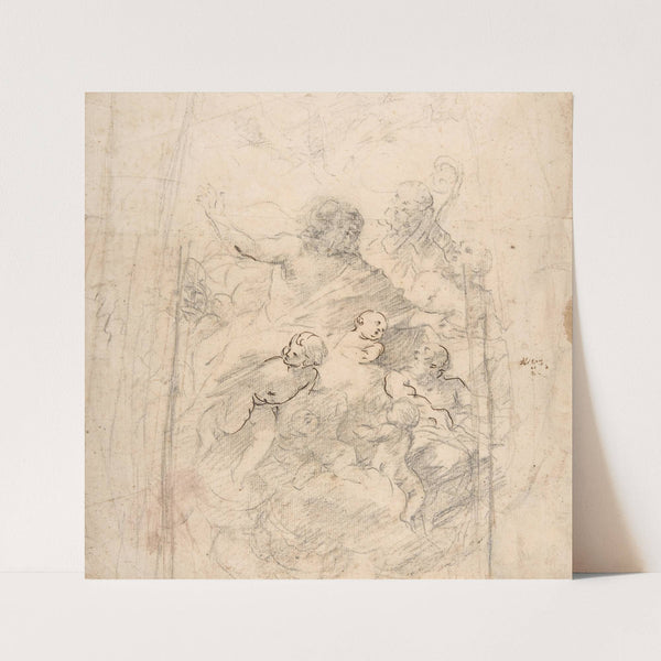 A Bearded Prophet in Glory Attended by a Bishop, Two Other Male Saints, and Angels (Design for a Section of a Dome) (1634–35) by Giovanni Lanfranco