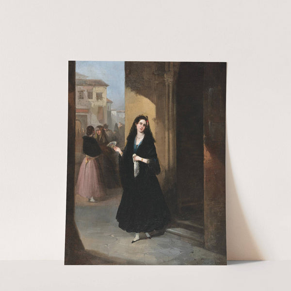 A Beautiful Spanish Woman with a Fan by Valeriano Domínguez Bécquer