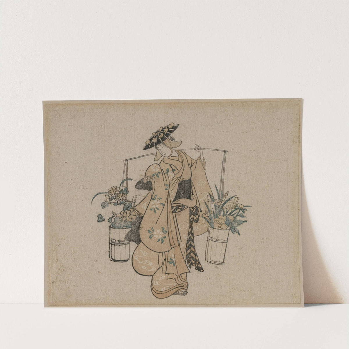 A Beauty Carrying Two Buckets of Flowers by Torii Kiyomasu