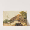 A Bengal scene with a thatched dwelling and a goat beside a bridge by George Chinnery
