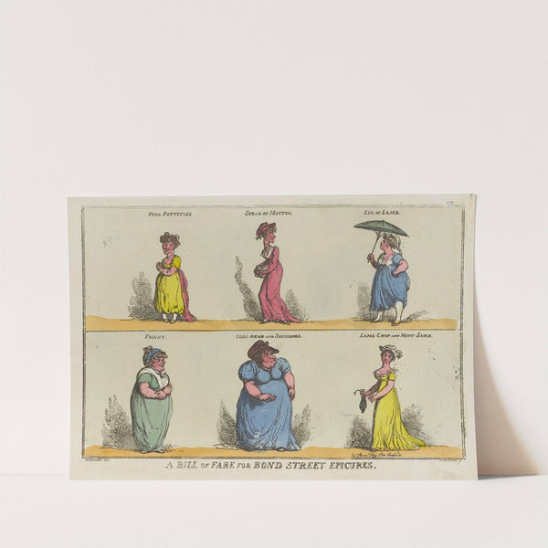 A bill of fare for Bond Street epicures. Pigs Pettitoes. Scrag of Mutton. Leg of Lamb. Polony. Cods-Head and Shoulders. Lamb Chop and Mint Sauce by Thomas Rowlandson