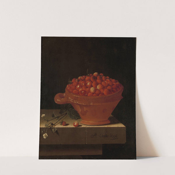 A Bowl of Strawberries on a Stone Plinth by Adriaen Coorte