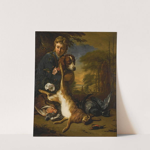 A Boy And A Dog With A Still Life Of Game, In A Park Landscape by Jan Weenix