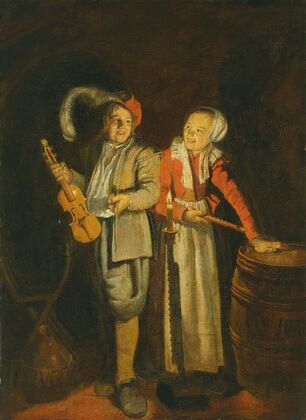 A boy and a girl playing music by candlelight