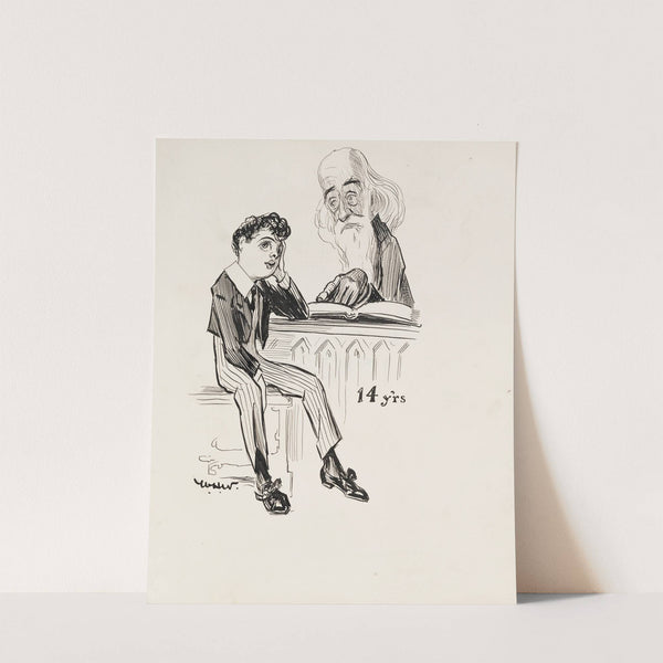 A boy at age 14, staring into space daydreaming while an old man tries to teach him from a book. (1911) by William Henry Walker