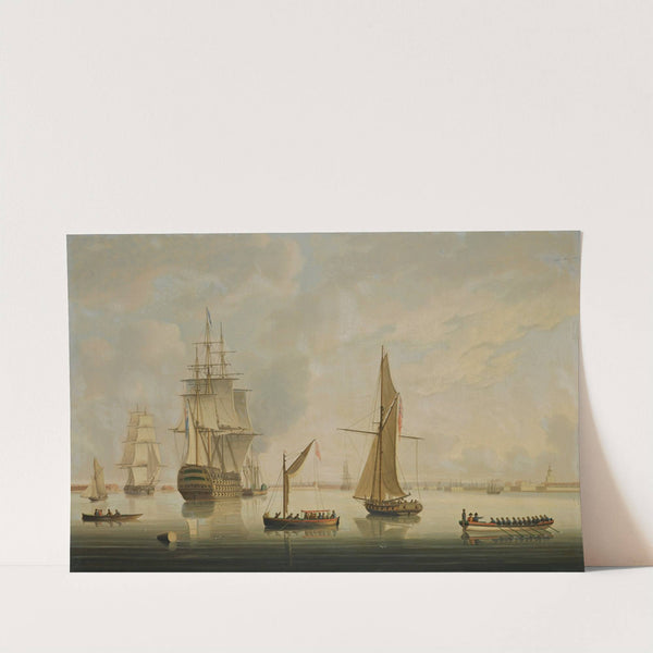 A British Man-Of-War Being Towed Into Portsmouth Harbour By A Steam Tug by Thomas Buttersworth