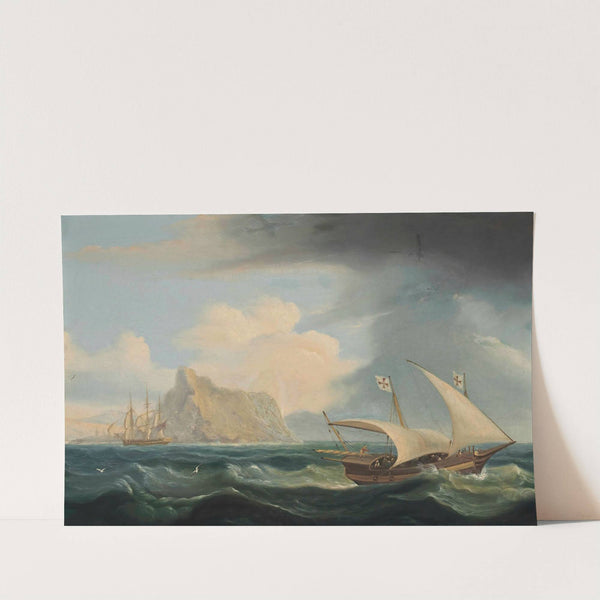 A British Warship And A Maltese Xebec In The Straits Of Gibraltar by Thomas Luny