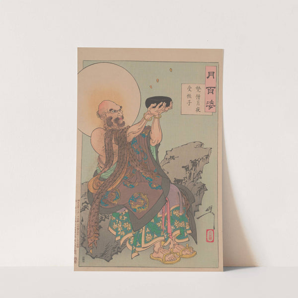 A Buddhist monk receives cassia seeds on a moonlit night (Bonso tsukiyo ni keishi o uku) by Tsukioka Yoshitoshi