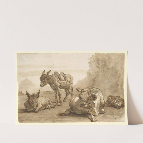 A Bull Lying Down, and Two Donkeys, in a Landscape (ca. 1760–61) by Giovanni Domenico Tiepolo