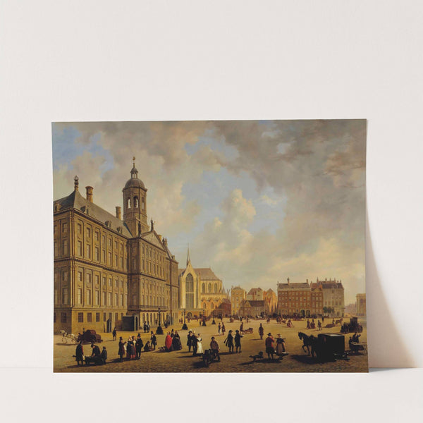 A bustling day in front of the City hall on the Dam Square, the Nieuwe Kerk in the distance, Amsterdam by Bartholomeus Johannes van Hove