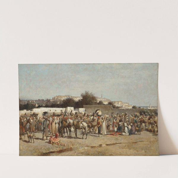 A bustling market place at the city wall, Tangiers by Alfred Wordsworth Thompson