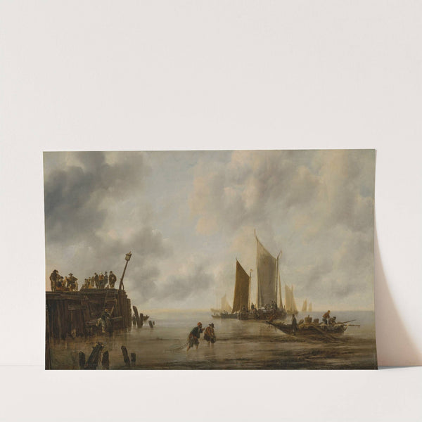 A calm with fishing boats and figures on a jetty (1651) by Jan van de Cappelle