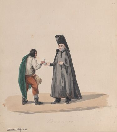 A canon handing a crucifix to a man