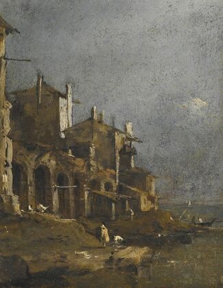 A Capriccio Coastal Landscape With Figures On The Shore Beneath An Arcade