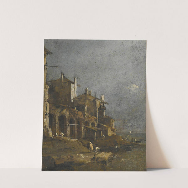 A Capriccio Coastal Landscape With Figures On The Shore Beneath An Arcade by Francesco Guardi