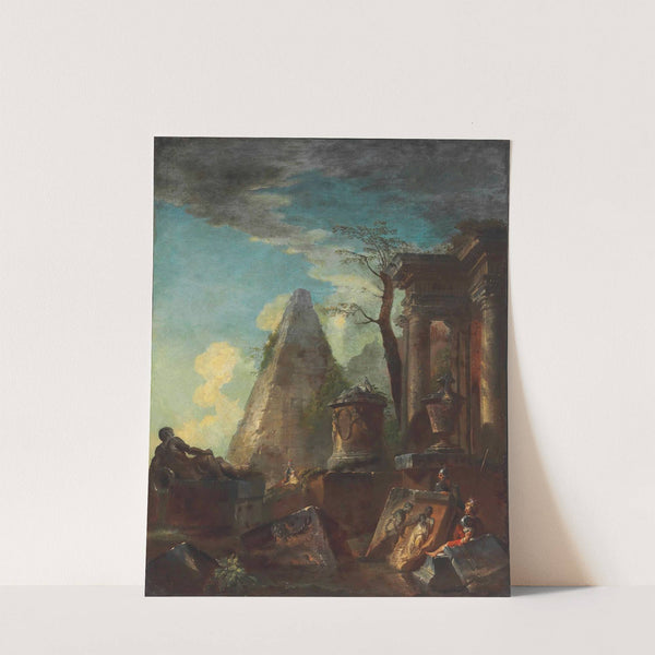 A Capriccio Of Classical Ruins With The Pyramid Of Cestius Beyond by Giovanni Paolo Panini