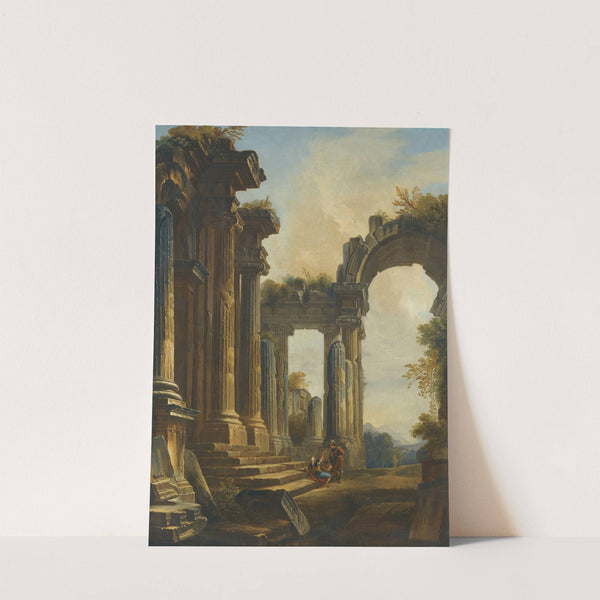 A Capriccio Of Classical Ruins With Three Men Conversing At The Steps Of A Temple by Giovanni Niccolò Servandoni