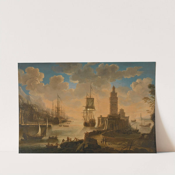 A Capriccio Of Shipping In A Mediterranean Harbour, With Fishermen Unloading Their Boat In The Foreground by Alessandro Grevenbroeck