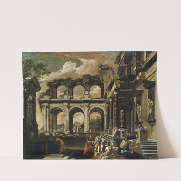 A Capriccio Of The Internal Courtyard Of A Ruined Palace With The Miracle Of Saint Paul by Viviano Codazzi