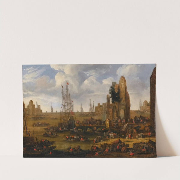 A Capriccio View Of A Busy Harbour Scene With Figures Loading Their Boats by Pieter Casteels II