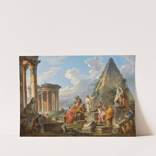 A Capriccio with Saint Paul Preaching to the Romans, with the Temple of Vesta and Pyramid of Caius Cestius by Giovanni Paolo Panini