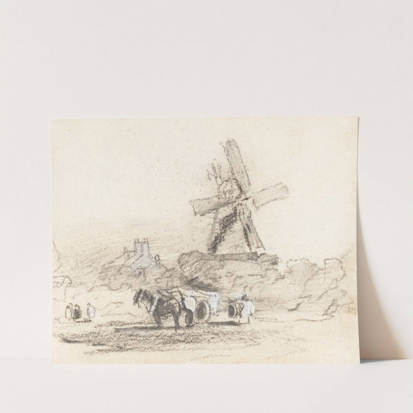 A Cart with Two Horses near a Windmill by David Cox