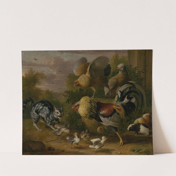 A cat among roosters by Jakob Bogdani