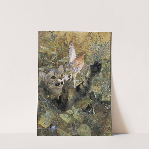 A Cat and a Chaffinch (1885) by Bruno Liljefors