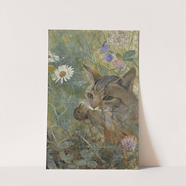 A Cat with a Young Bird in its Mouth (1885) by Bruno Liljefors