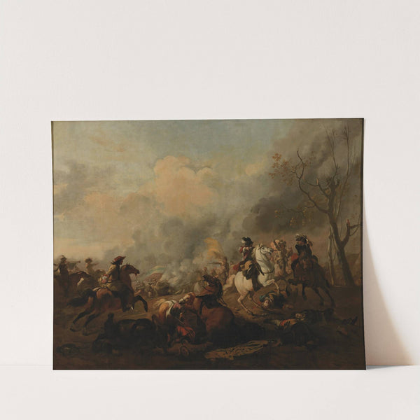 A cavalry skirmish in a landscape by Jan van Huchtenburg