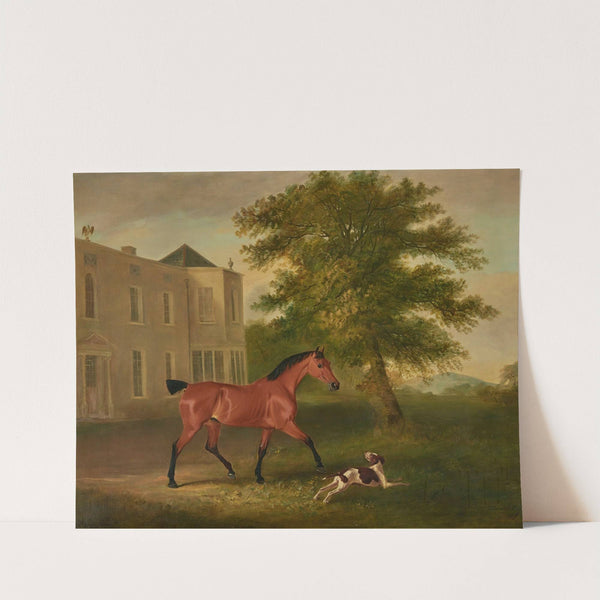A chestnut horse and a hound outside Humewood Manor, co. Wicklow by John Ferneley