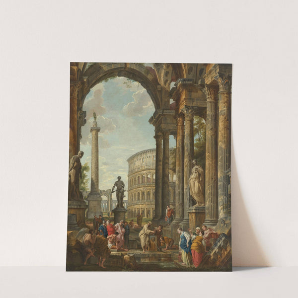 A classical capriccio with the Colosseum, Trajan's column and the Farnese Hercules, with the Philosopher by Giovanni Paolo Panini