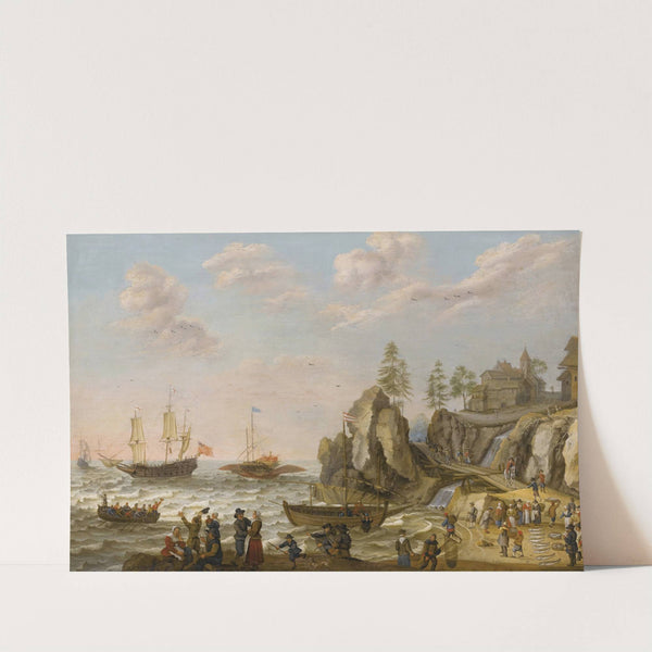 A Coastal Landscape With A Galley, An English Galley Frigate, And A Rowing Boat In Choppy Waters by Isaac Willaerts