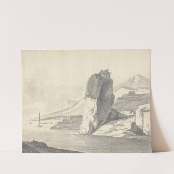 A Coastal Scene (Italian) with Breakwater, High Cliffs and a Fort by Thomas Wijck