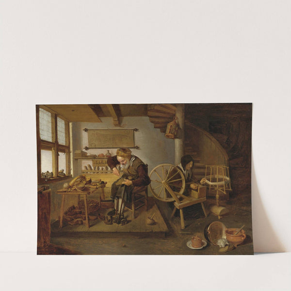 A Cobbler At Work, His Wife Spinning Wool by Quirijn Van Brekelenkam