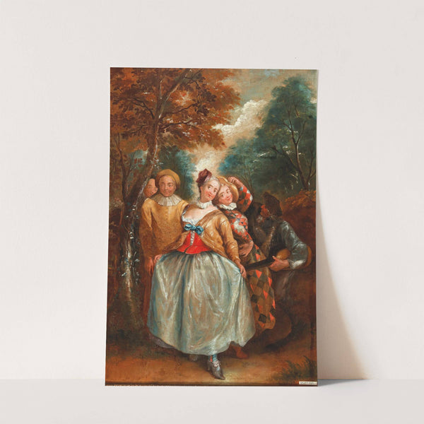 A Commedia Dell’Arte Scene With Columbina, Harlequin And Pierrot by Pierre Antoine Quillard